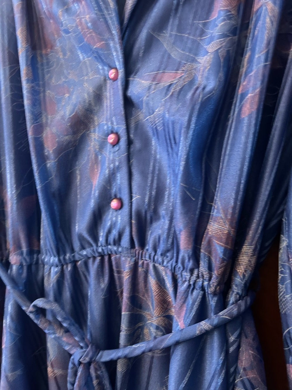 Vintage 80's Montgomery Ward Blue Floral Long Sleeve Midi Dress Size 14 - Picture 3 of 8